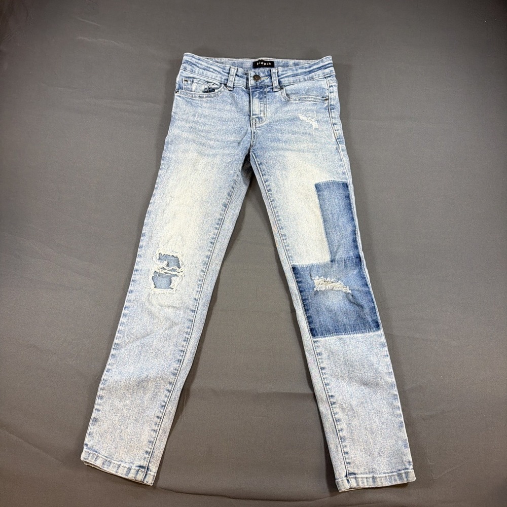 Kidpik light wash distressed jeans featuring a distinct contrast denim Size 10
